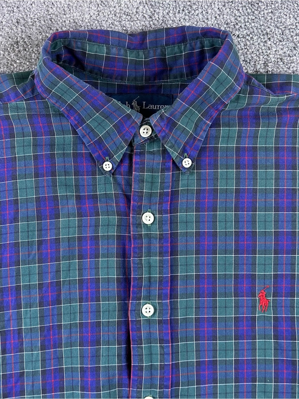 Ralph Lauren Tartan Plaid Button-Down Shirt with Red Pony Blake Mens Large